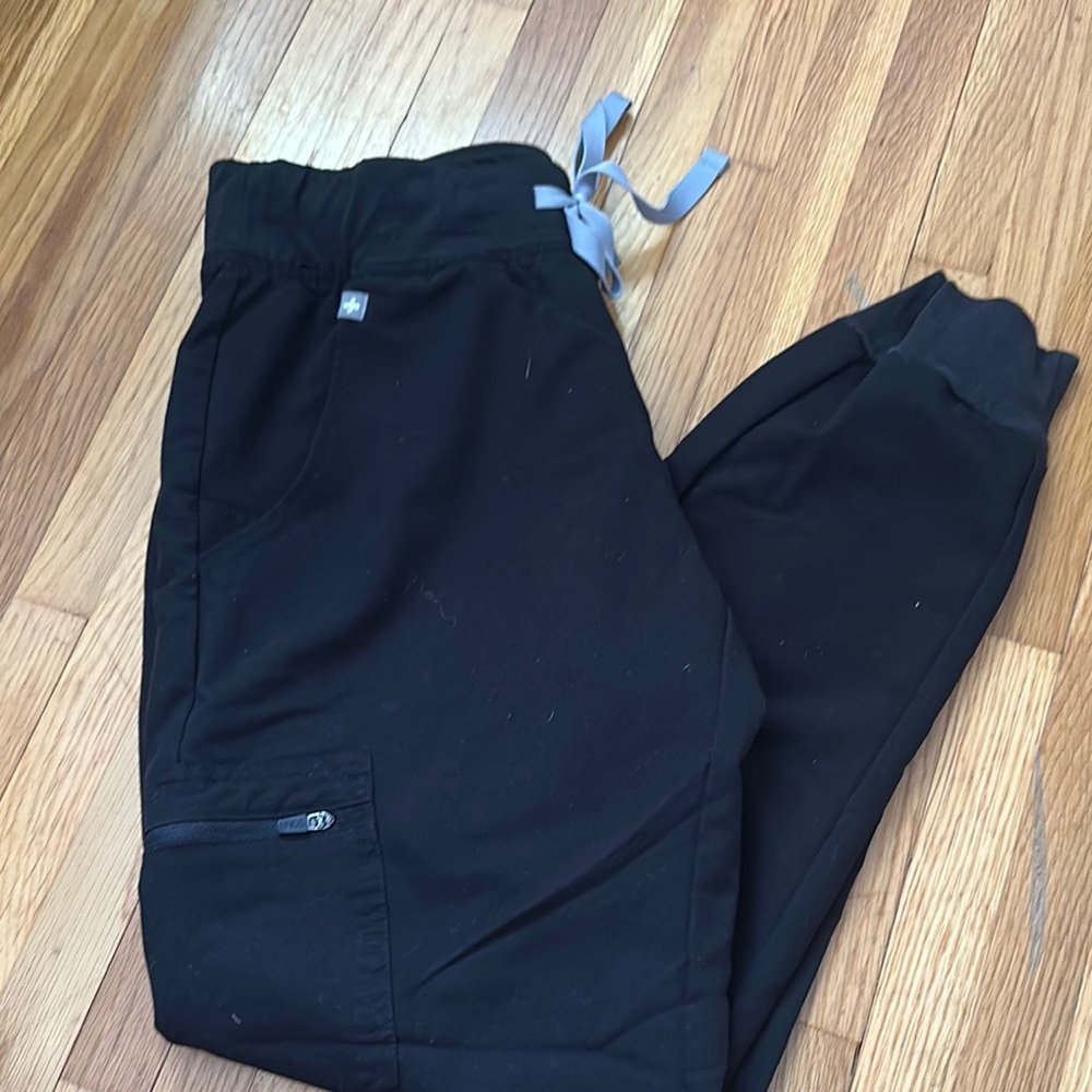 Figs Black Jogger Pants with Gray Drawstring
